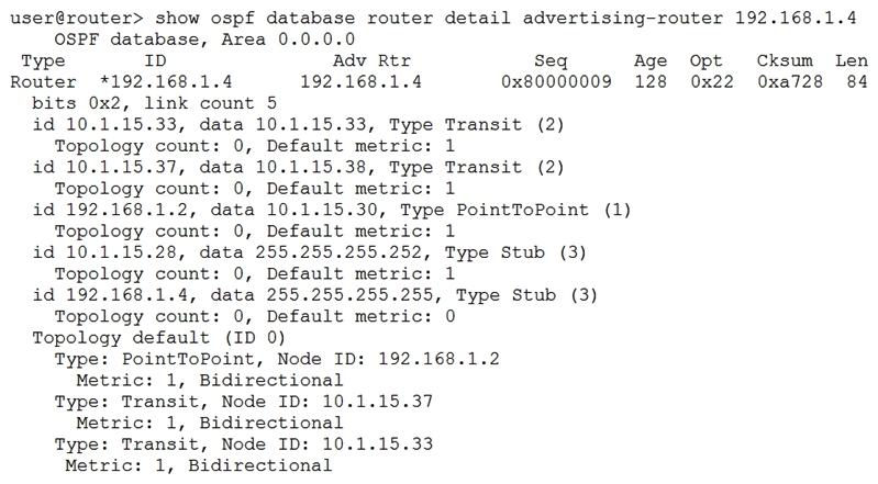 <strong> Referring to the exhibit, which two statements are true? (Choose two.)</strong> A) This router is an ASBR. B) There are two interfaces marked as passive. C) There is one interface marked as passive. D) This router is an ABR.