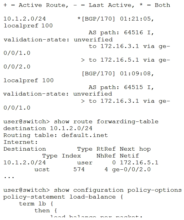 You are configuring an IP Fabric in your data center and you are trying to load-balance traffic across multiple equal-cost BGP routes. You have enabled multipath, but the traffic is not being load-balanced. Referring to the exhibit, what will solve this problem?
