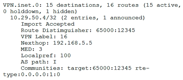 You are troubleshooting an L3VPN that is part of an EVPN/MPLS DCI. You notice that the EVPN overlay BGP session toward 10.29.50.4 is unable to establish. Why is the BGP session failing to establish?