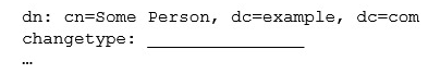 FILL BLANK In order to specify alterations to an LDAP entry, what keyword is missing from the following LDIF file excerpt? Specify the keyword only and no other information.