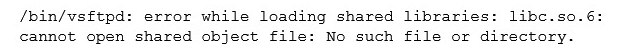 <strong>The program vsftpd, running in a chroot jail, gives the following error: Which of the following actions would fix the error?</strong> A) The file /etc/ld.so.conf in the root filesystem must contain the path to the appropriate lib directory in the chroot jail The file /etc/ld.so.conf in the root filesystem must contain the path to the appropriate lib directory in the chroot jail B) Create a symbolic link that points to the required library outside the chroot jail C) Copy the required library to the appropriate lib directory in the chroot jail Copy the required library to the appropriate D) Run the program using the command chroot and the option --static_libs Run the program using the command chroot and the option --static_libs