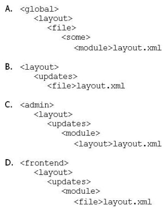 <strong>Which one of the following declares a Layout XML file? </strong> A) Option A B) Option B C) Option C D) Option D