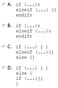 <strong>Which of following if else constructs is used in Magento core templates? </strong> A) Option A B) Option B C) Option C D) Option D
