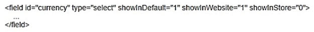 During a code review of a module MyCompany_PaymentCurrencies you see a configuration field declared in the file etc/adminhtml/system.xml: What is the consequence of the attribute showInStore being set to 0?