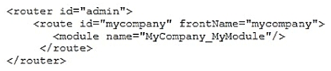 <strong>You are adding a new menu item to the admin backend which will link to a custom backend page. The declaration of the route:   What do you specify as the menu item action attribute value so it links to /admin/mycompany/mymodule/?</strong> A) action=adminhtml/mycompany/mymodule/ B) action=admin/mycompany/mymodule/ C) It is not possible without extending the adminhtml route in routes.xml D) action=mycompany/mymodule/ <div style=padding-top: 35px> 