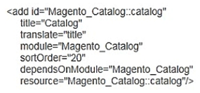 You are adding an entry to the backend menu. To do so you open a core etc/adminhtml/menu.xml file as a reference. In the file you see the node: What is the result of specifying resource=Magento_Catalog::catalog?