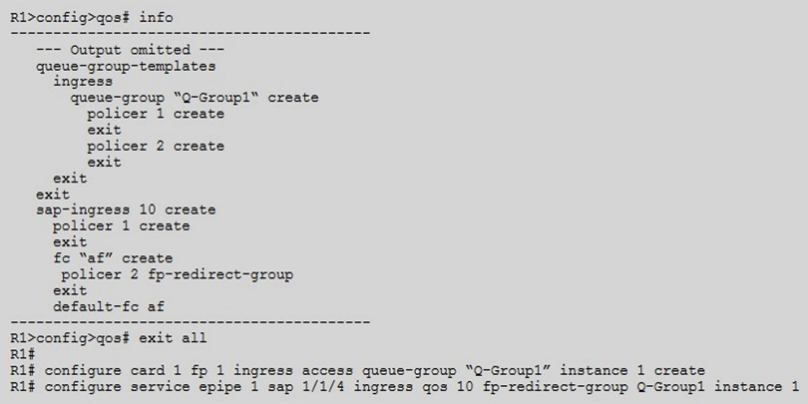 According to the SAP-egress policy configured and applied, which queue will forwarding class AF's traffic use?