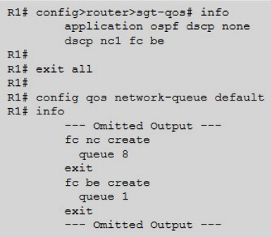 According to the configurations shown, which of the following statements about the classification and queuing of self-generated OSPF traffic is TRUE?