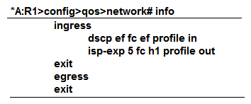In the image shown above, the network QoS policy is applied properly to a Nokia 7750 SR. An MPLS packet with dot1p=1, EXP=4, and DSCP=AF is received. Which forwarding class and profile is assigned to this packet?