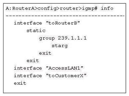 <strong>Refer to the following configuration exhibit. How many interfaces have receivers joining group 239.1.1.1?</strong> A) 1 B) 2 C) 3 D) There is insufficient information to answer