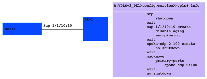 <strong>Host 1 sends its first Ethernet frame into the VPLS. Which of the following statements about MAC learning is TRUE? </strong> A) Host 1 MAC will be learned on the SAP until it ages out. B) Host 1 MAC will be learned on the SAP until it is re-learned on the SDP. C) Host 1 MAC will be learned on the SAP and cannot age out or be re-learned locally. D) Host 1 MAC will be learned on the SAP until it ages out or is re-learned on the SDP.
