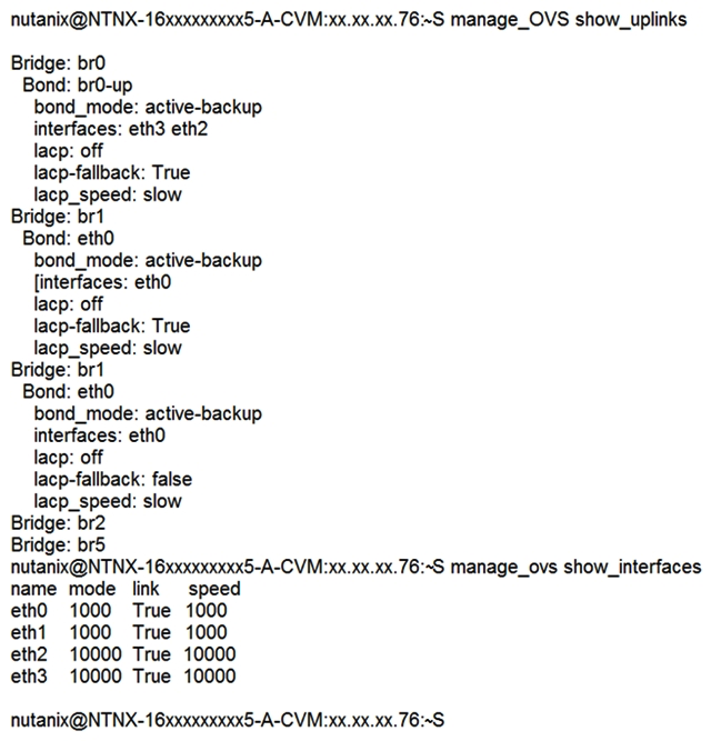 <strong>An alert about RX errors on eth2 on a node is reported in the cluster. The administrator logs in to the CVM in question, checks the ping_* files in the data/logs/syststats folder, and notices intermittent ping loss. The node in question has the following network configuration:   Which action should be used to troubleshoot without disrupting the VMs running on this node?</strong> A) Replace the cable from eth2 to the switch B) Remove eth3 from br0-up and monitor for new alerts C) Check the port on the switch side for any errors D) Enable balance-s1b on br0-up and monitor if a problem persists <div style=padding-top: 35px> 
