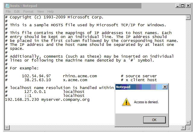 <strong>Refer to the exhibit. In the use case displayed in the exhibit, why is Notepad unable to save the changes to this file?</strong> A) Tamper Protection is preventing Notepad from modifying the host file. B) SONAR is set to block host file modifications. C) System Lockdown is enabled. D) SONAR High Risk detection is set to Block.