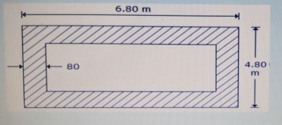 <strong>Referring of given figure, pick up the correct statement from the following: </strong> A)the total length of centre line of four walls is 20 m B)length of long wall out-to-out is 6.80 m C)length of short walls in-to-in is 3.20 m D)all the above