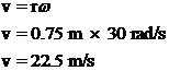 To solve this problem, first convert the given angular acceleration (? = 20 rad/s 2 ) into an angular velocity (?). Remember that the relationships between angular kinematic quantities and linear kinematic quantities are the same, so angular acceleration is just angular velocity over time (t): So the angular velocity is 30 rad/s. Next, use the equation relating angular and linear velocity,v = r?, where v is linear velocity, r is the radius of rotation (0.75 m), and ? is the angular velocity, to find what the linear velocity of the stone is after it leaves the sling: So, after leaving the sling, David's stone will travel toward Goliath with a linear velocity of 22.5 m/s.