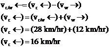 Remember that the relative velocity of a body with respect to a fluid is equal to the vector subtraction of the absolute velocity of the fluid from the absolute velocity of the body: The absolute velocity of the cyclist is 16 km/hr