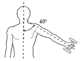What is the length of the moment arm between the dumbbell and the shoulder when the extended 50 cm arm is positioned at a 60° angle?