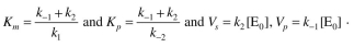 Consider the reversible product-formation reaction in an enzyme-catalyzed bioreaction:   Develop a rate expression for product-formation using the quasi-steady-state approximation and show that   where  