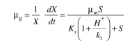 The growth of a microbial population is a function of pH and is given by the following equation: a. With a given set of experimental data (X and S versus t), describe how you would deter- mine the constants b. How would the double-reciprocal plot versus 1/S change with pH (or con- centration?