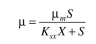 In a chemostat you know that if a culture obeys the Monod equation, the residual substrate is independent of the feed substrate concentration. You observe that in your chemostat an in- crease in causes an increase in the residual substrate concentration. Your friend suggests that you consider whether the Contois equation may describe the situation better. The Contois equation (eq. 6.36) is: a. Derive an expression for S in terms of and X for a steady-state CFSTR (chemostat). b. Derive an equation for S as a function of c. If increases twofold, by how much will S increase?
