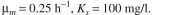 E. coli is cultivated in continuous culture under aerobic conditions with a glucose limitation. When the system is operated at   determine the effluent glucose and biomass con- centrations by using the following equations    a. Monod equation:     b. Tessier equation:     c. Moser equation:     d. Contois equation:     Compare and comment on the results.