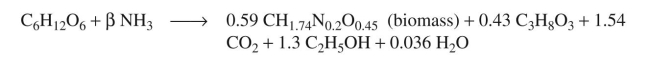 The growth of S. cerevisiae on glucose under anaerobic conditions can be described by the following overall reaction: a. Determine the biomass yield coefficient b. Determine the product yield coefficients c. Determine the coefficient