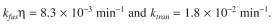 A mutant SFV has values of   The wild- type virus has values of   For both wild- type and mutant SFV the value of   = 0.074   Prebound virus were used (see Problem 15.1) and   was the same for both cases. At 20 min what is the ratio of uncoated virus for the wild-type virus to the mutant.