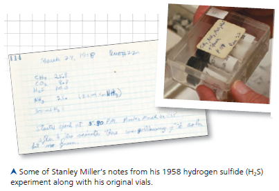 Working with Moles and Molar Ratios Could the First Biological Molecules Have Formed Near Volcanoes on Early Earth In 2007, Jeffrey Bada, a former graduate student of Stanley Miller, discovered some vials of samples that had never been analyzed from an experiment performed by Miller in 1958. In that experiment, Miller used hydrogen sulfide gas (H₂ S) as one of the gases in the reactant mixture. Since H₂ S is released by volcanoes, the H₂ S experiment was designed to mimic conditions near volcanoes on early Earth. In 2011, Bada and colleagues published the results of their analysis of these lost samples. In this exercise, you will make calculations using the molar ratios of reactants and products from the H₂ S experiment. How the Experiment Was Done According to his laboratory notebook, Miller used the same apparatus as in his original experiment (see Figure 4.2), but the mixture of gaseous reactants included methane (CH₄), carbon dioxide (CO₂ ), hydrogen sulfide (H₂ S), and ammonia (NH 3 ). After three days of simulated volcanic activity, he collected samples of the liquid, partially purified the chemicals, and sealed the samples in sterile vials. In 2011, Bada's research team used modern analytical methods to analyze the products in the vials for the presence of amino acids, the building blocks of proteins. Data from the Experiment The table below shows 4 of the 23 amino acids detected in the 2011 analysis of the samples from Miller's 1958 H₂ S experiment. (a) Which amino acid is present in higher amounts than glycine (b) How many more molecules of that amino acid are present than the number of molecules in 1.0 mole of glycine