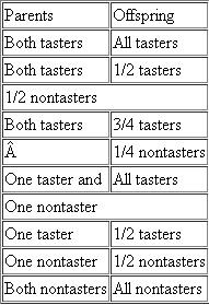 In humans, the chemical phenylthiocarbamide (PTC) is either tasted or not. When the offspring of various combinations of taster and nontaster parents are examined, the following data are obtained: Based on these data, how is PTC tasting behavior inherited?