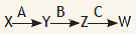 Shown here is part of a metabolic pathway in a bacterium in which a substrate metabolite (small molecule) X is converted into a final product metabolite W through a sequence of three steps catalyzed by the enzymes A, B, and C. Each of the enzymes is the product of a different gene. Which metabolites would be expected to be missing, and which present in excess, in cells that are mutant for: (a) Enzyme A? (b) Enzyme B? (c) Enzyme C?