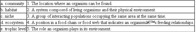 Match the following terms with the appropriate definition: