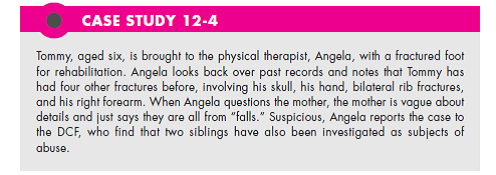 Refer to Case Study 12-4. Did Angela do the right thing to report the case to DCF? What if there were no previous records and the family sued for wrongful accusation? Should Angela have sought more evidence before referring Tommy to DCF? (In Reference Case Study 12-4)  <div style=padding-top: 35px> 