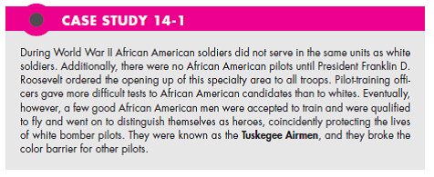 Refer to Case Study 14-1. Who were the Tuskegee Airmen, and what impact do they have on society today? (In Reference Case Study 14-1)