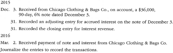 Entries for notes receivable, including year-end entries The following selected transactions were completed by Zippy Do Co., a supplier of zippers for clothing: