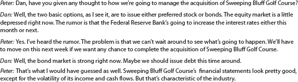 Preferred stock vs. bonds Xentec Inc. has decided to expand its operations to owning and operating golf courses. The following is an excerpt from a conversation between the chief executive officer, Peter Kilgallon, and the vice president of finance, Dan Baron:   Discuss the advantages and disadvantages of issuing preferred stock versus bonds.<div style=padding-top: 35px> 