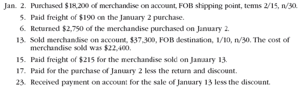 Journal entries using the periodic inventory system The following selected transactions were completed by Air Systems Company during January of the current year. Air Systems Company uses the periodic inventory system. Journalize the entries to record the transactions of Air Systems Company.