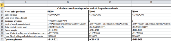 Absorption costing Under absorption costing both the fixed and variable manufacturing costs are considered while calculating the product cost and thus the ending inventory is also calculated using the total manufacturing costs. In absorption costing the fixed overhead to the extent of goods sold are charged to current year income statement and the balance overhead is carry forwarded to the next year by including it as part of ending inventory. Variable costing Under variable costing only the variable manufacturing costs are considered while calculating the product cost and thus the ending inventory is calculated using the variable costs. The fixed overhead incurred are charged to income statement in the current year itself and there is no carry forward of overhead to the next year. Return on assets (ROA) Return on assets is calculated as percentage of operating income earned on the total invested assets of company. Higher return on assets indicates higher profitability of company while lower return on assets indicates lower profitability. Formula to calculate return on assets Residual income Residual income is another method used to determine performance of division. It subtracts the opportunity cost of capital employed from divisional performance. Residual income is therefore excess of earnings earned over the cost of capital. Formula to calculate residual income a.Prepare a table showing annual accounting earnings under absorption costing as shown below Thus, operating income for 68,000 units produce is , for 73,000 units produce is and for 78,000 units produce is Following shows the working b.LT would chose production level of 78,000 units as at this units the operating income of company is maximum c.LIFO is Last in First Out. This means the units produced latest are sold first and then earlier available units are sold or held as ending inventory Prepare a table computing valuation of ending inventory as shown below Following shows the working d.Prepare residual income for each production levels as shown below Thus, LT would prefer production of if residual income was used for bonus purpose Following shows the working e.Calculate return on assets for each production level as shown below Thus, LT would prefer which would maximize its return on assets Following shows the working 5