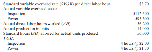 Performance Report for Variable Variances Smokey Company provided the following information: Required: Prepare a performance report that shows the variances for each variable overhead item (inspection and power).