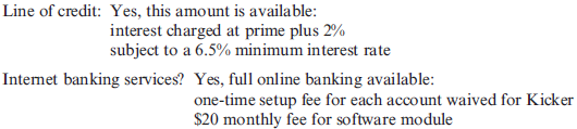 Differential Costing As pointed out earlier in ''Here's the Real Kicker,'' Kicker changed banks a couple of years ago because the loan officer at its bank moved out of state. Kicker saw that as an opportunity to take bids for its banking business and to fine-tune the banking services it was using. This problem uses that situation as the underlying scenario but uses three banks: FirstBank, Community Bank, and RegionalOne Bank. A set of representative data was presented to each bank for the purpose of preparing a bid. The data are as follows: Checking accounts needed: 6 Checks per month:* 2,000 Foreign debits/credits on checking accounts per month: 200 Deposits per month:* 300 Returned checks:* 25 per month Credit card charges per month: 4,000 Wire transfers per month: 100, of which 60 are to foreign bank accounts Monthly credit needs (line of credit availability and cost): $100,000 average monthly usage *These are overall totals for the six accounts during a month. Internet banking services? Knowledgeable loan officer? Responsiveness of bank? FirstBank Bid: Credit card fees: $0.50 per item Wire transfers: $15 to domestic bank accounts, $50 to foreign bank accounts The loan officer assigned to the potential Kicker account had 10 years of experience with medium to large business banking and showed an understanding of the audio industry. Community Bank Bid: Wire transfers: $30 per wire transfer Internet banking services? Not currently, but within the next six months The loan officer assigned to the potential Kicker account had 4 years of experience with medium to large business banking, none of which pertained to the audio industry. RegionalOne Bank Bid: Credit card fees: $0.50 per item Wire transfers: $10 to domestic bank accounts, $55 to foreign bank accounts The loan officer assigned to the potential Kicker account had 2 years of experience with large business banking. Another branch of the bank had expertise in the audio industry and would be willing to help as needed. This bank was the first one to submit a bid. Required: 1. Calculate the predicted monthly cost of banking with each bank. Round answers to the nearest dollar. 2. CONCEPTUAL CONNECTION Suppose Kicker felt that full online Internet banking was critical. How would that affect your analysis from Requirement 1? How would you incorporate the subjective factors (e.g., experience, access to expertise)?