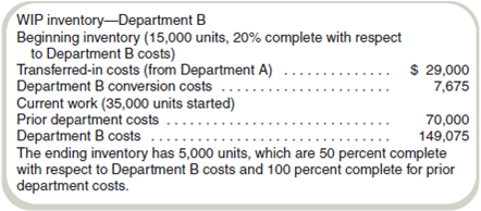 Prepare a Production Cost Report: FIFO Method Assume that El Paso Corporation provides you with the following information for one of its department's operations for September (no new material is added in Department B): Required Prepare a production cost report using FIFO.