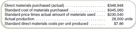 Variable Cost Variances: Materials Purchased and Materials Used Are Not Equal Golden Company reported the following information concerning its direct materials: Required Compute the direct materials cost variances. Prepare an analysis for management like the one in Exhibit 17.3.