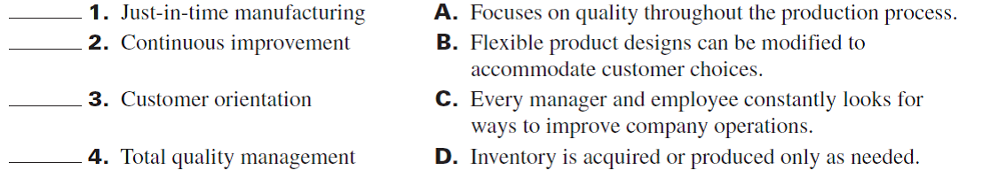 Match each concept with its best description by entering its letter in the blank.   