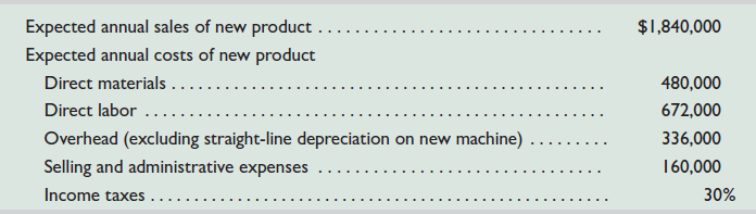 Factor Company is planning to add a new product to its line. To manufacture this product, the company needs to buy a new machine at a $480,000 cost with an expected four-year life and a $20,000 salvage value. All sales are for cash, and all costs are out-of-pocket, except for depreciation on the new machine. Additional information includes the following. Required 1. Compute straight-line depreciation for each year of this new machine's life. (Round depreciation amounts to the nearest dollar.) 2. Determine expected net income and net cash flow for each year of this machine's life. (Round answers to the nearest dollar.) 3. Compute this machine's payback period, assuming that cash flows occur evenly throughout each year. (Round the payback period to two decimals.) 4. Compute this machine's accounting rate of return, assuming that income is earned evenly throughout each year. (Round the percentage return to two decimals.) 5. Compute the net present value for this machine using a discount rate of 7% and assuming that cash flows occur at each year-end. ( Hint: Salvage value is a cash inflow at the end of the asset's life. Round the net present value to the nearest dollar.)