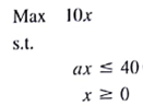 Suppose we modify the production model in Section 1.3 to obtain the following mathematical model: where a is the number of hours of production time required for each unit produced. With a = 5, the optimal solution is x = 8. If we have a stochastic model with a = 3, a = 4, a = 6 as the possible values for the number of hours required per unit, what is the optima value for x ? What problems does this stochastic model cause?