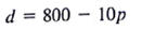 For most products, higher prices result in a decreased demand, whereas lower prices result in an increased demand. Let Assume that a firm accepts the following price-demand relationship as being realistic: where p must be between $20 and $70. a. How many units can the firm sell at the $20 per-unit price? At the $70 per-unit price? b. Show the mathematical model for the total revenue (TR), which is the annual demand multiplied by the unit price. c. Based on other consideration, the firm's management will only consider price alternatives of $30, $40, and $50. Use your model from part (b) to determine the price alternatives that will maximize the total revenue. d. What are the expected annual demand and the total revenue corresponding to your recommended price?