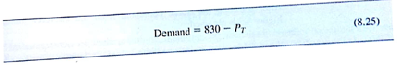 This case is based on the Management Science in Action, Pricing for Environmental Compliance in the Auto Industry In this case we build a model similar to the one built for General Motors. The CAFE requirement on fleet miles per gallon is based on an average. The harmonic average is used to calculate the CAFE requirement on average miles per gallon. In order to understand the harmonic average, assume that there is a passenger car and a light truck. The passenger car gets 30 miles per gallon (MPG) and the light truck gets 20 miles per gallon (MPG). Assume each vehicle is driven exactly one mile. Then the passenger car consume gallon of gasoline in driving one mile and the light truck consumes gallon of gasoline in driving one mile. The amount of gasoline consumed in total is The average MPG of the two vehicles calculated thenormal way is (30 + 20)/2 = 25 MPG. If both vehicles are average, and each vehicle is driven exactly one mile, then the total gasoline consumption is Because is not equal to , the total gas consumption of two average vehicles driving exactly one mile is not equal to the total gas consumption of each of the original vehicles driving exactly one mile. This is unfortunate. In order to make it easy for the government to impose and enforce MPG constraints on the auto companies, it would be nice to have a single target value MPG that every company in the auto industry must meet. As just illustrated, there is a problem with requiring an average MPG on the industry because it will incorrectly estimate the gas mileage consumption of the fleet. Fortunately, there is a statistic called the harmonic average so that total gas consumption by harmonic average vehicles is equal to gas consumption of the actual vehicles. For simplicity, first assume that there are two types of vehicles in the fleet, passenger cars and light trucks. If there is one passenger car getting 30 miles per gallon and there is one light trucks getting 20 miles per gallon, the harmonic average of these two vehicles is If each vehicle were to drive exactly one mile, each vehicle would consume gallon of gasoline for a total of gallon of gasoline. In this case each average of each vehicle driving exactly one mile results in total gas consumption of each vehicle with a different MPG rating driving exactly one mile. If there are three passenger vehicles and two lights trucks, the harmonic average is given by In general, when calculating the harmonic average, the numerator is the total number of vehicles. The denominator is the sum of two terms. Each term is the ratio of the number of vehicles in that class to the MPG of cars in that class. For example, the first ratio in the denominator is because there are 3 cars (the numerator) each getting 30 MPG (the de- nominator). These calculations are illustrated in Figure 8.17. Based on Figure 8.17, if each of the 5 cars is average and drives exactly one mile, gallon of gas is consumed. If three cars gelling 30 MPG drive exactly one mile each and two cars getting 20 MPG drive exactly one mile, then gallon is consumed. Thus, the average cars exactly duplicate the gas consumption of the fleet with varying MPG. FIGURE 8.17 AN EXCEL SPREADSSHEET WITH CAFE CALCULATION Now assume that the demand function for passenger car is Where p c is the of a passenger car. Similarly the demand function for light trucks is where P T is the price of a light truck. Managerial Report 1. Using the formulas given in (8.24) and (8.25), develop an expression for the total profit contribution of the total profit contribution as a function of the price of cars and the price of light trucks. 2. Using Excel Solver or LINGO, find the price for each car so that the total profit contribution is minimized. 3. Given the prices determined in Question 2, calculate the number of passenger cars sold and the number of light trucks sold. 4. Duplicates the spreadsheet in figure 8.17. Your spreadsheet should have formulas in cells D3:D5 and B7 and be able to calculate the harmonic (CAFE) average for any MPG rating and any number of vehicles in each category. 5. Again, assume that passenger cars get 30MPG and light trucks get 20MPG; calculation late the CAFE average for the size from part (3). 6. IF you do the calculation in part (5) correctly the CAFE average of the fleet is 23.57. add a constrain that the fleet must be 25MPG and resolve the model to get the maximum total profit contribution subject to meeting the CAFE constraint.