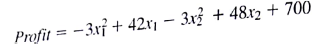 The profit function for two products is Where x 1 represents units of production of product 1 and x 2 represent units of production of product 2. Producing one unit of product 1 requires 4 labor-hours and producing one unit product 2 requires 6 labor hours. Currently, 24 labor-hours are available. The cost of labor-hours is already factored into the profit function. However, it is possible to schedule the overtime at a premium of $5 per hour. a. Formulate an optimization problem that the can be used to find the optimal production quantity of products 1 and the optimal number of overtime hours to schedule. b. Solve the optimization model you formulated in part (a). How much should be produced and how many overtime hours should be scheduled?