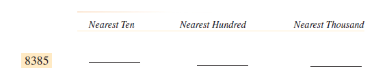 Round each of the following numbers first to the nearest ten, then to the nearest hundred, and finally to the nearest thousand. Go back to the original number each time before rounding to the next position. (See Example 2.)