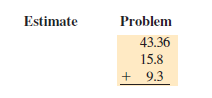 First use front-end rounding to estimate and then add the following decimals. (See Examples 1 and 2.)