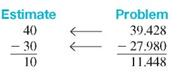 First use front-end rounding to estimate the answer and then subtract. (See Example.) Estimating and Then Subtracting Decimals First estimate using front-end rounding and then subtract. (a) (b) SOLUTION Attach zeros as needed and then subtract. (a) (b)